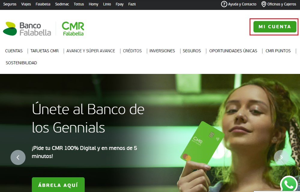 Página web de Banco Falabella 